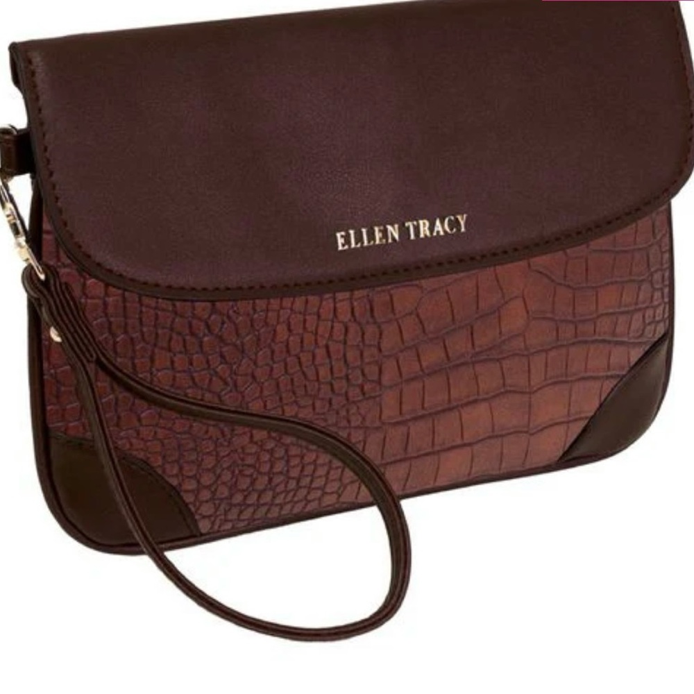 Ellen Tracy “The Croco Wristlet in Brown NWT